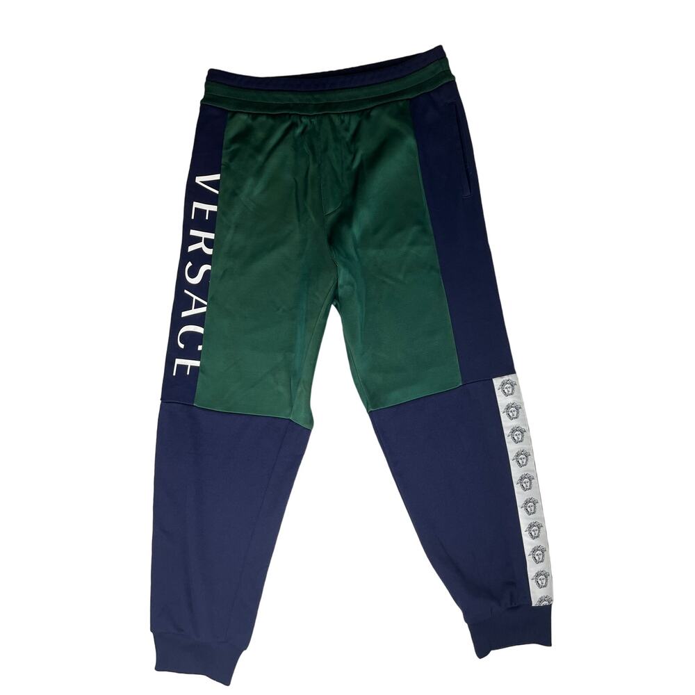1-94 VERSACE Men's Taylor Fit Track Pants Joggers Green/Blue Medium